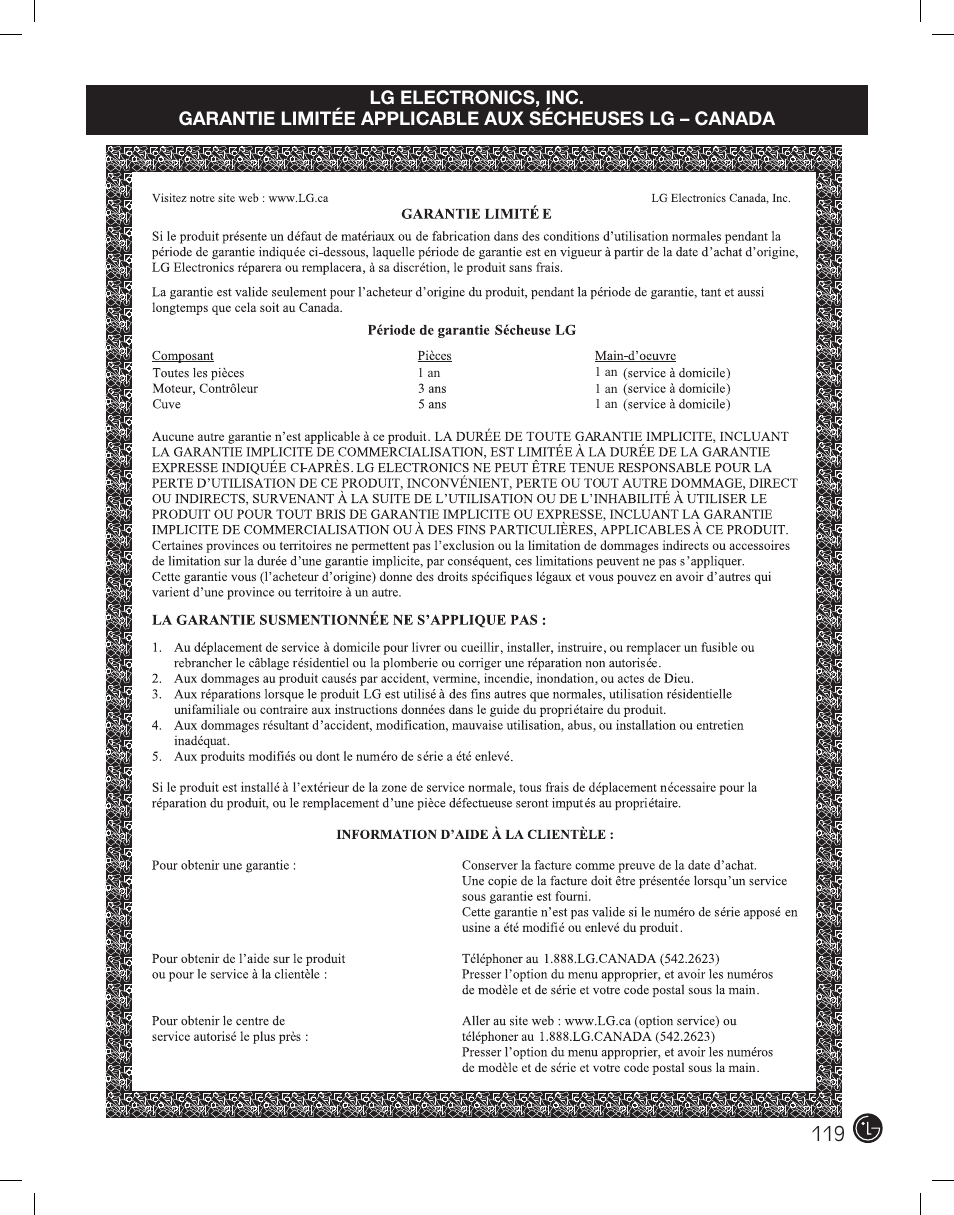 LG DLE2701V User Manual | Page 119 / 120