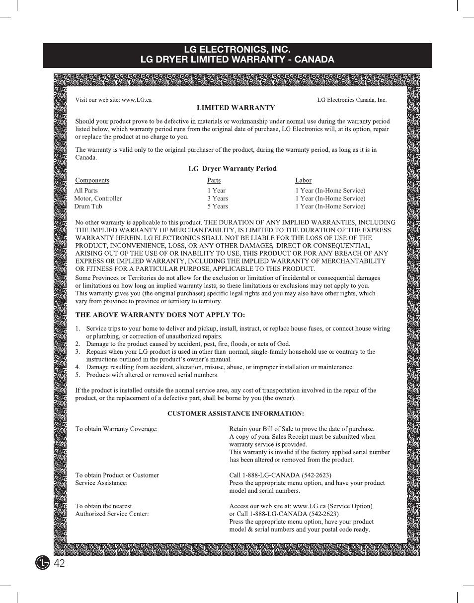 LG DLE2701V User Manual | Page 42 / 120