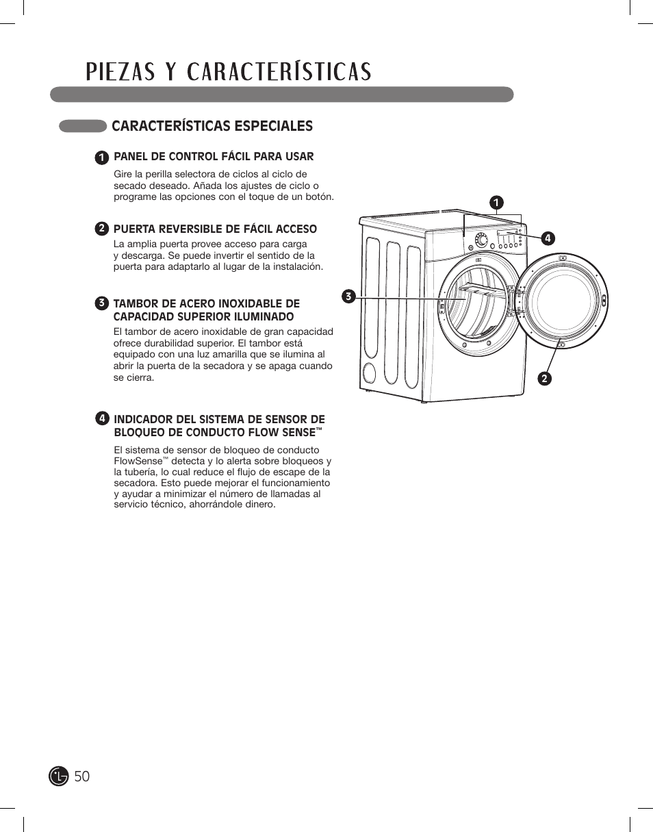 Características especiales | LG DLE2701V User Manual | Page 50 / 120