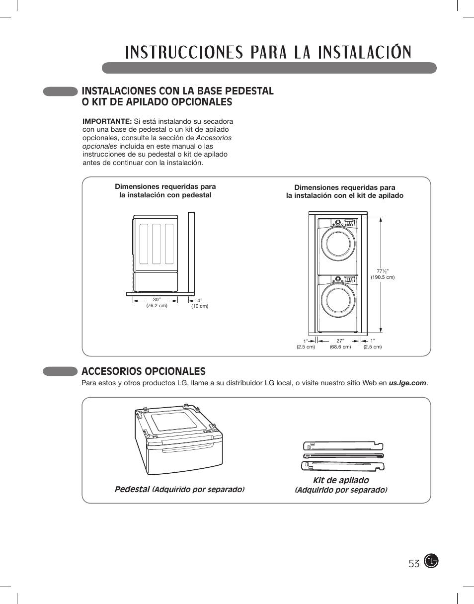 Accesorios opcionales | LG DLE2701V User Manual | Page 53 / 120