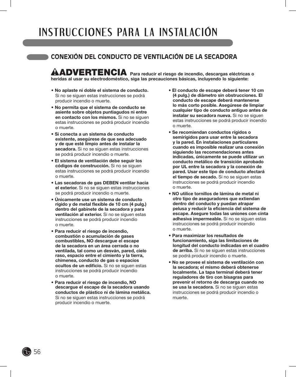 Wadvertencia | LG DLE2701V User Manual | Page 56 / 120