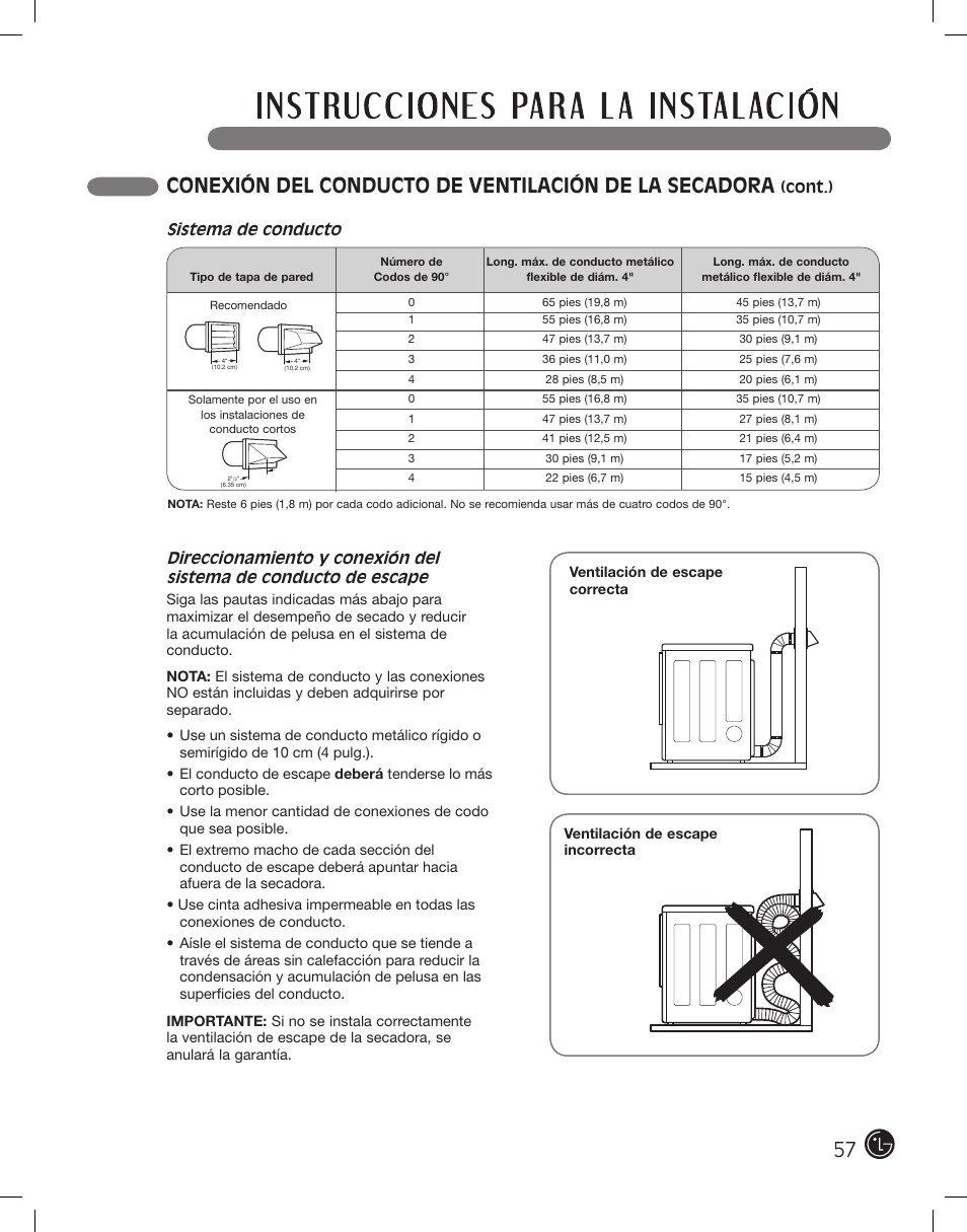 Sistema de conducto | LG DLE2701V User Manual | Page 57 / 120