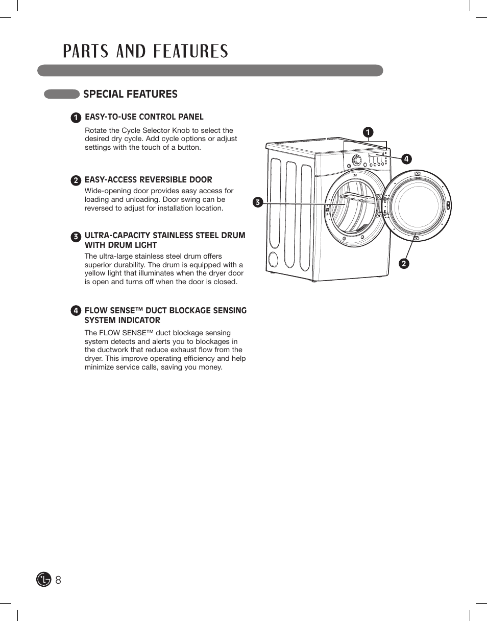 Special features | LG DLE2701V User Manual | Page 8 / 120