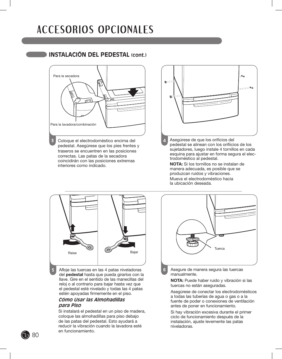 Instalación del pedestal | LG DLE2701V User Manual | Page 80 / 120