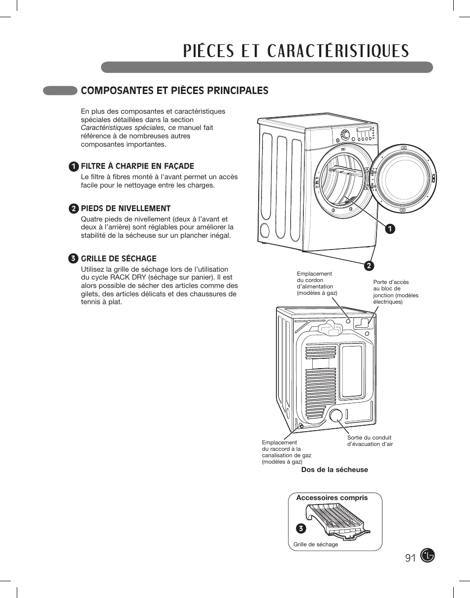 Composantes et pièces principales | LG DLE2701V User Manual | Page 91 / 120