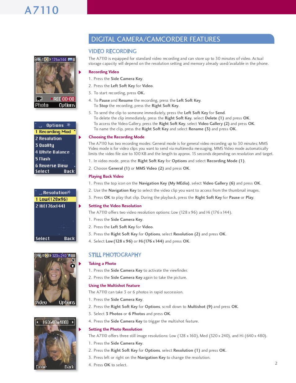 A7110, Digital camera/camcorder features | LG A7110 User Manual | Page 3 / 8