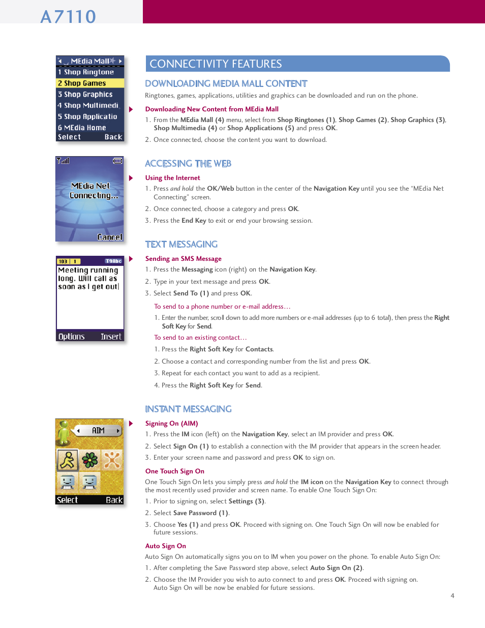 A7110, Connectivity features | LG A7110 User Manual | Page 5 / 8