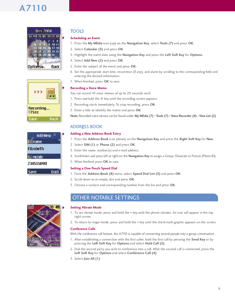 A7110, Other notable settings | LG A7110 User Manual | Page 7 / 8