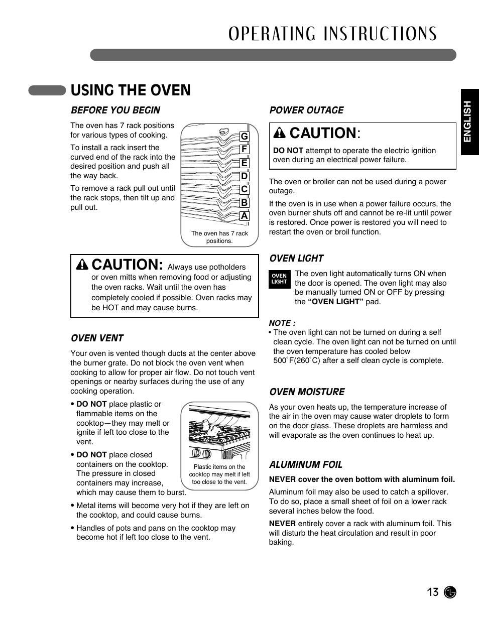 Using the oven, Caution | LG Gas Range LRG3093ST User Manual | Page 13 / 38