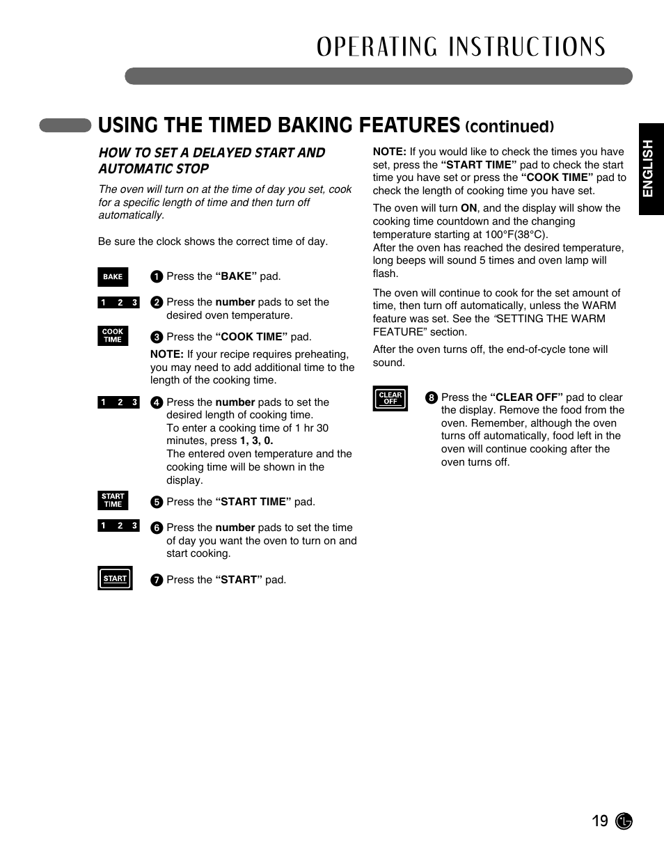 Using the timed baking features | LG Gas Range LRG3093ST User Manual | Page 19 / 38