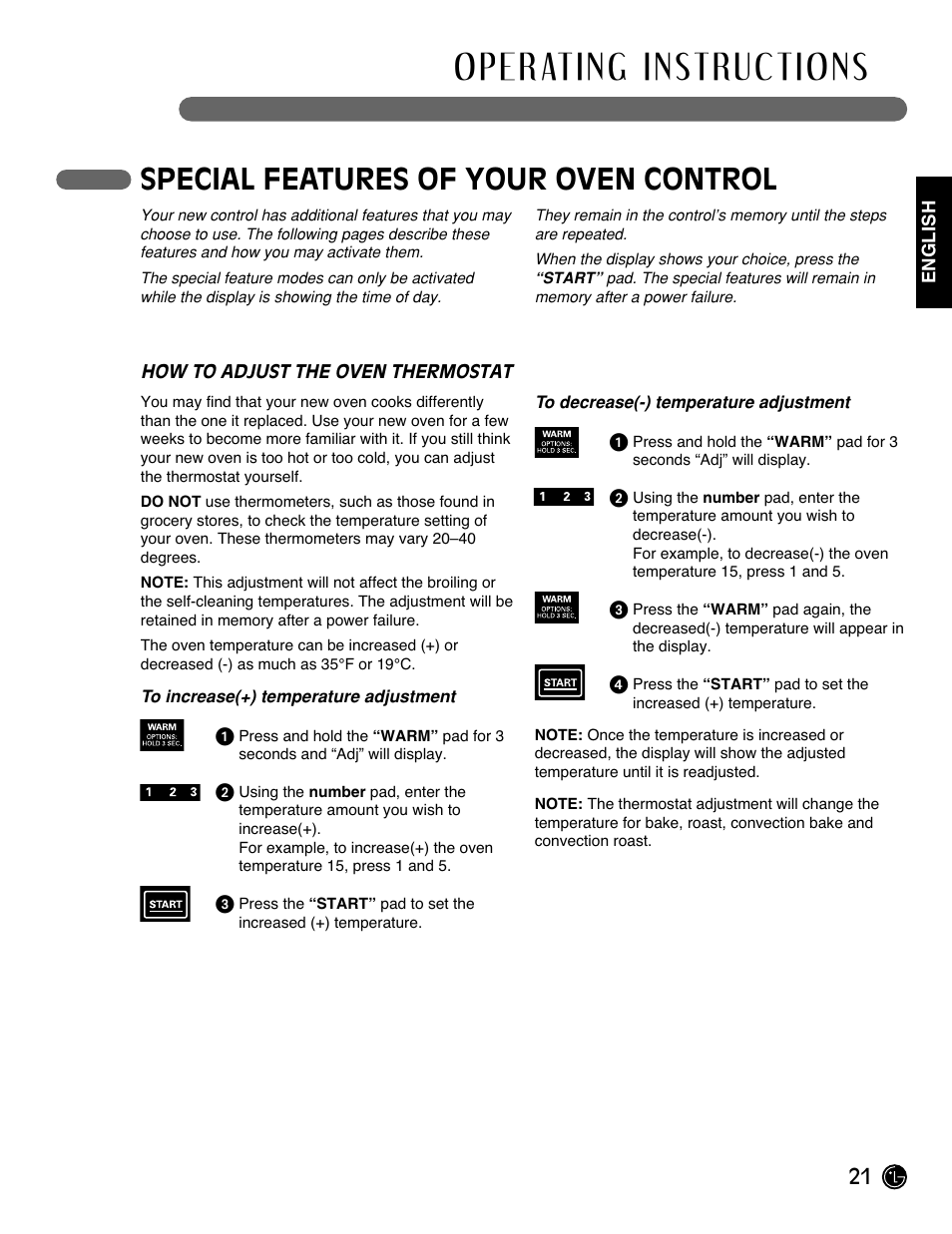 Special features of your oven control | LG Gas Range LRG3093ST User Manual | Page 21 / 38