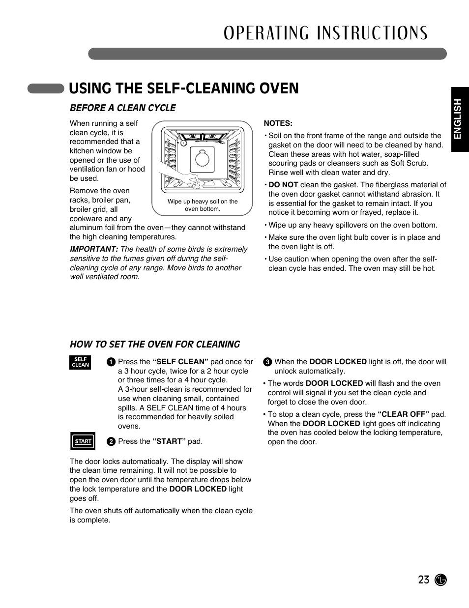 Using the self-cleaning oven | LG Gas Range LRG3093ST User Manual | Page 23 / 38