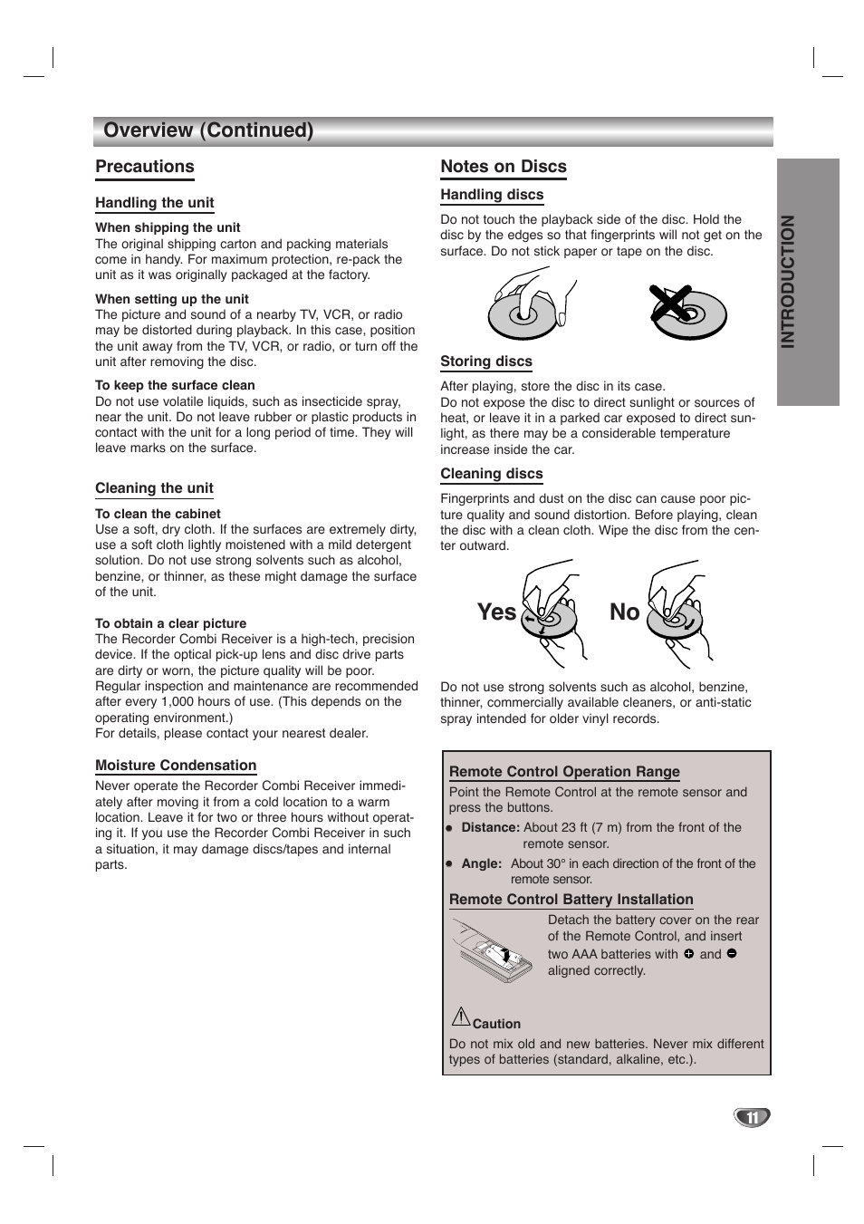 No yes, Overview (continued) | LG LHY-518 User Manual | Page 11 / 75