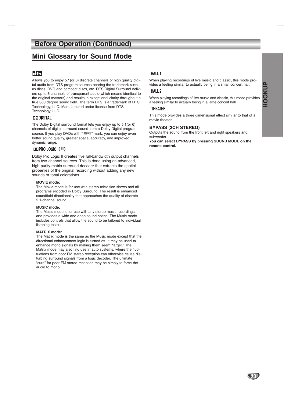 Hookup | LG LHY-518 User Manual | Page 23 / 75