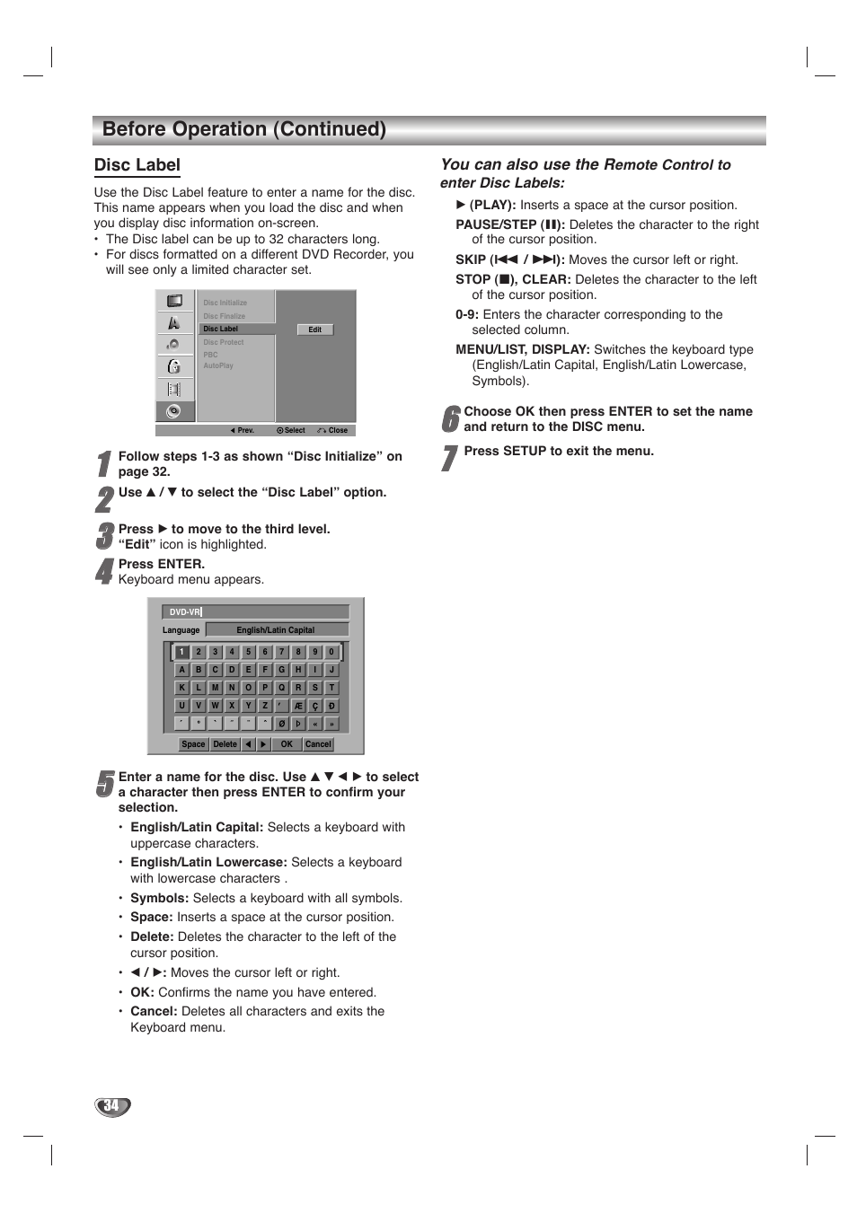 Before operation (continued), Disc label, You can also use the r | LG LHY-518 User Manual | Page 34 / 75