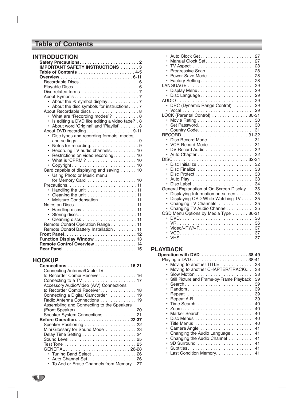 LG LHY-518 User Manual | Page 4 / 75