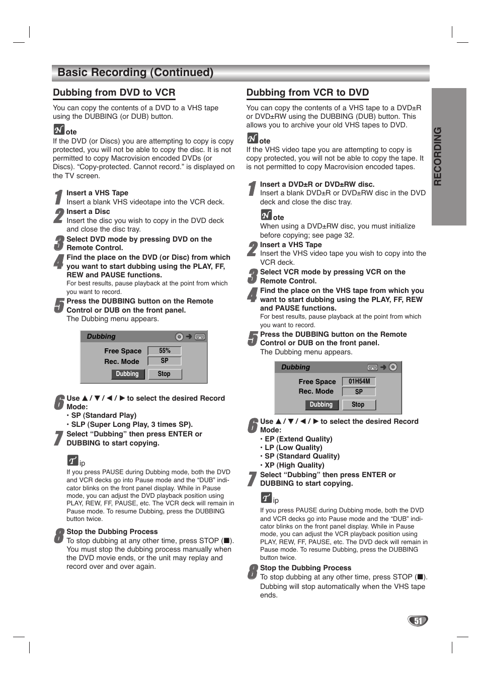 Basic recording (continued) | LG LHY-518 User Manual | Page 51 / 75