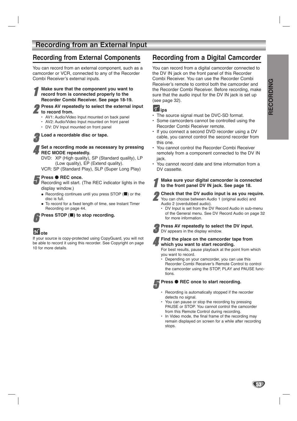 Recording from a digital camcorder | LG LHY-518 User Manual | Page 53 / 75