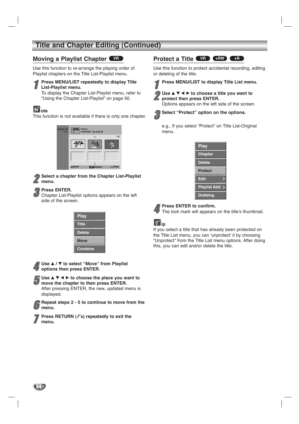 Title and chapter editing (continued) | LG LHY-518 User Manual | Page 64 / 75