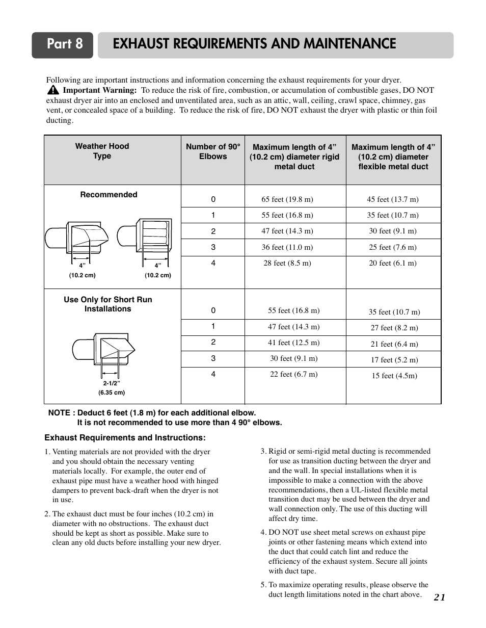 Part 8 exhaust requirements and maintenance | LG D7188NM User Manual | Page 21 / 64