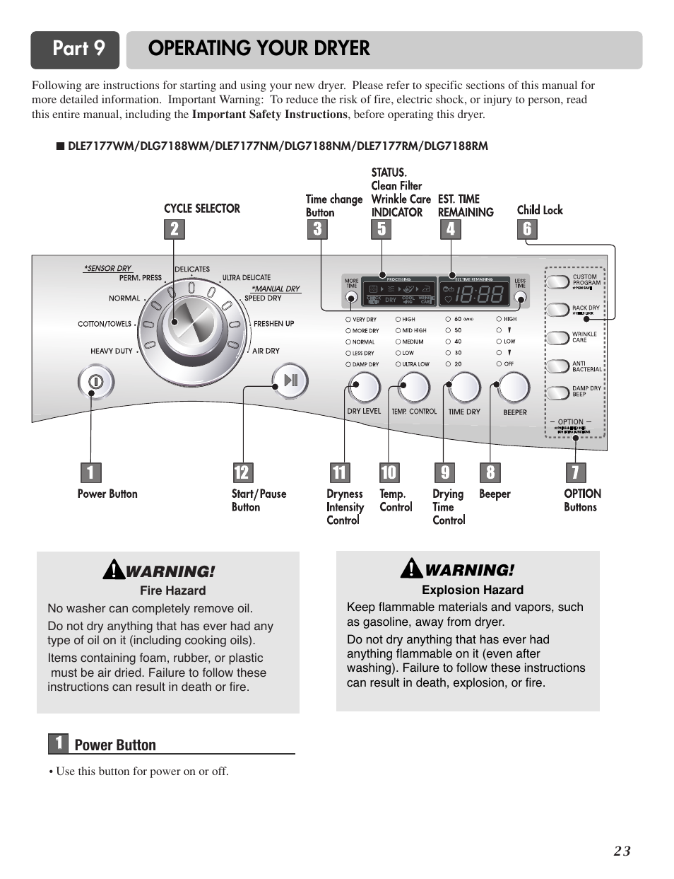 Part 9 operating your dryer | LG D7188NM User Manual | Page 23 / 64