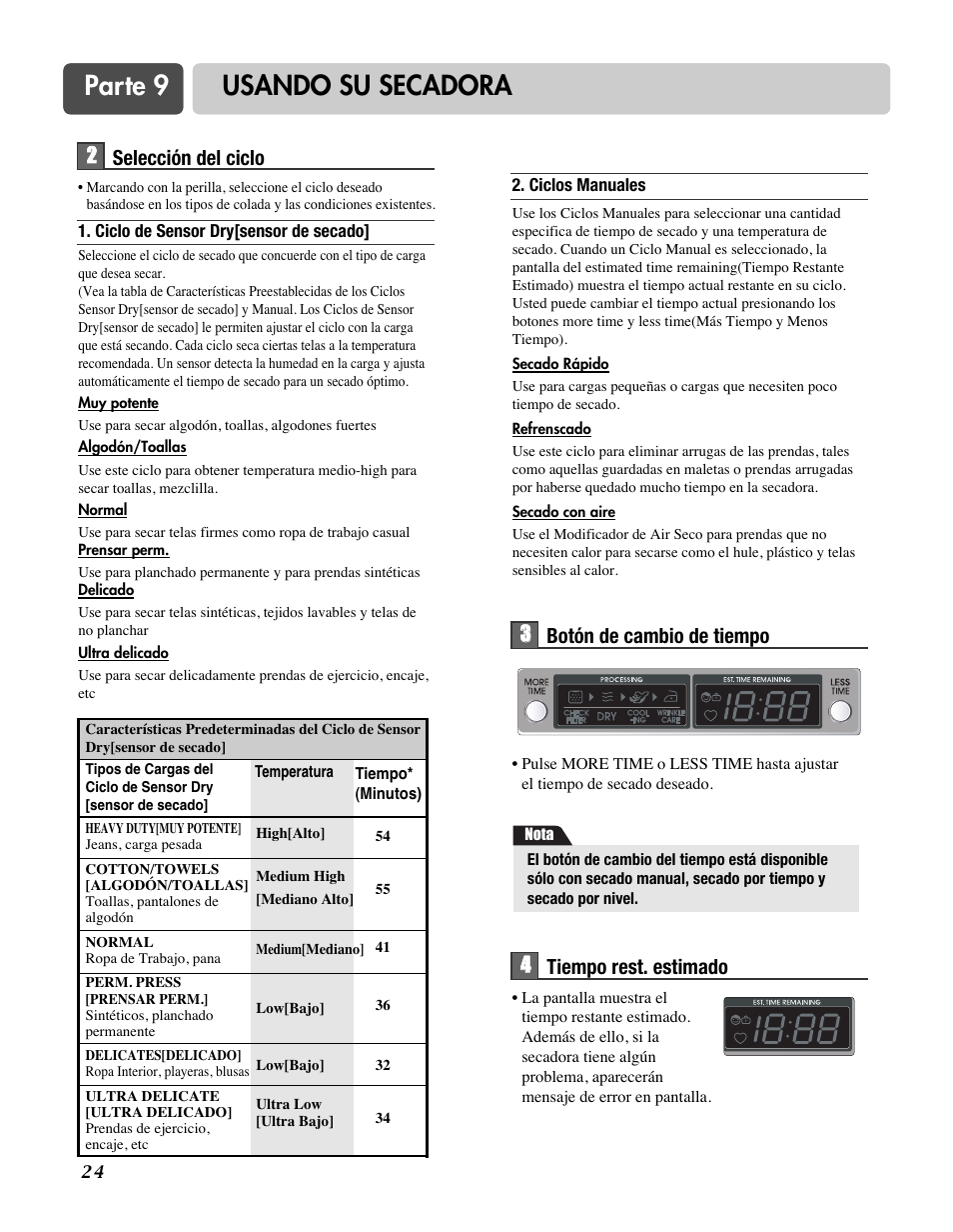 Parte 9 usando su secadora | LG D7188NM User Manual | Page 56 / 64