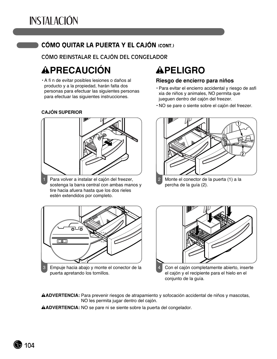 Wprecaución, Wpeligro | LG LMX25981** User Manual | Page 104 / 132