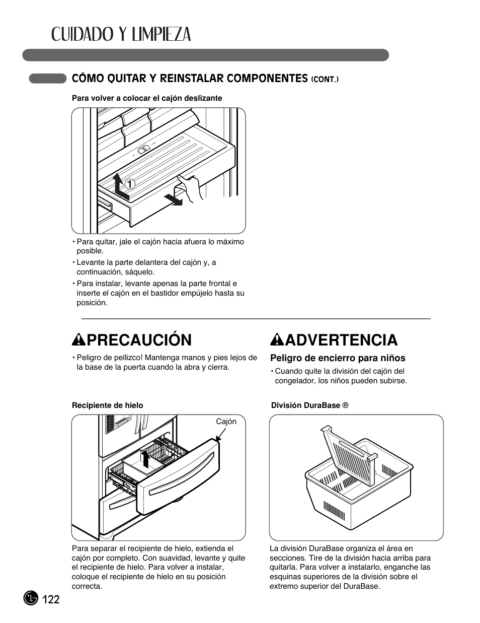 Wprecaución, Wadvertencia | LG LMX25981** User Manual | Page 122 / 132