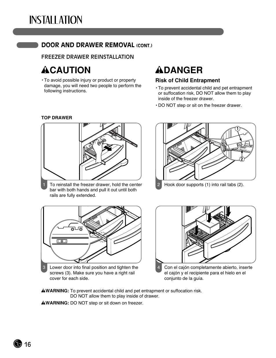 Wcaution, Wdanger | LG LMX25981** User Manual | Page 16 / 132