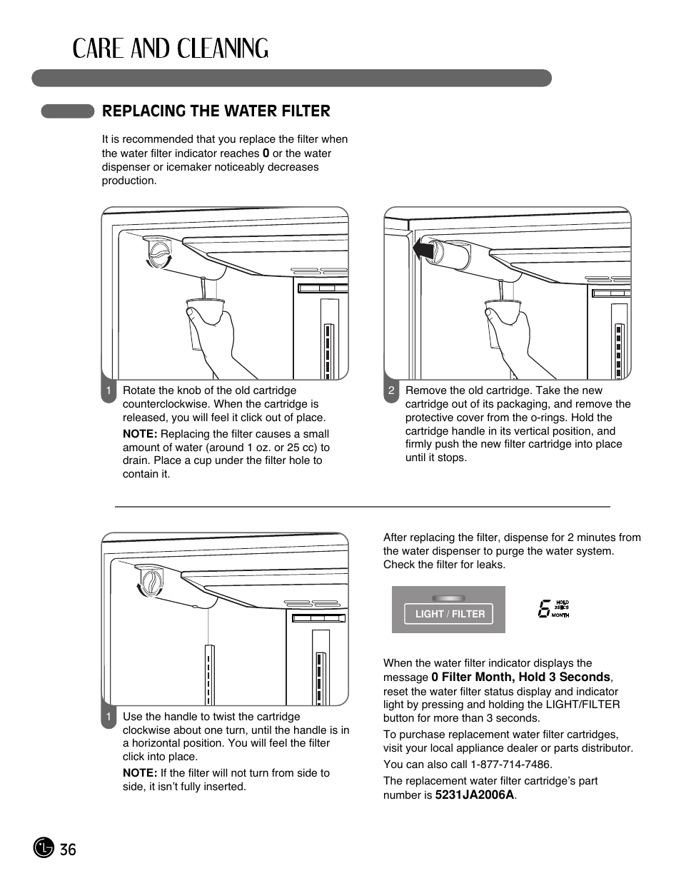 36 replacing the water filter | LG LMX25981** User Manual | Page 36 / 132