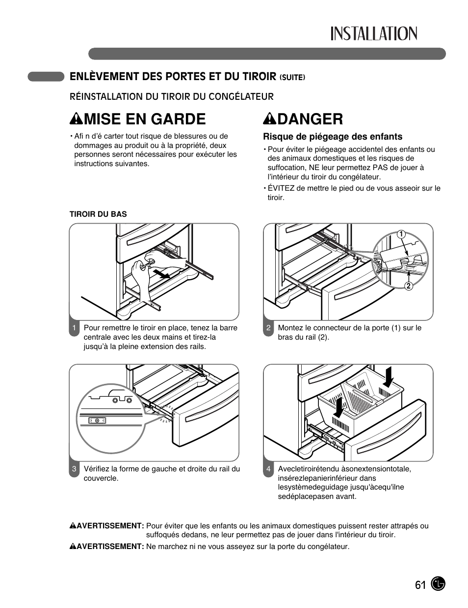 Wmise en garde, Wdanger | LG LMX25981** User Manual | Page 61 / 132