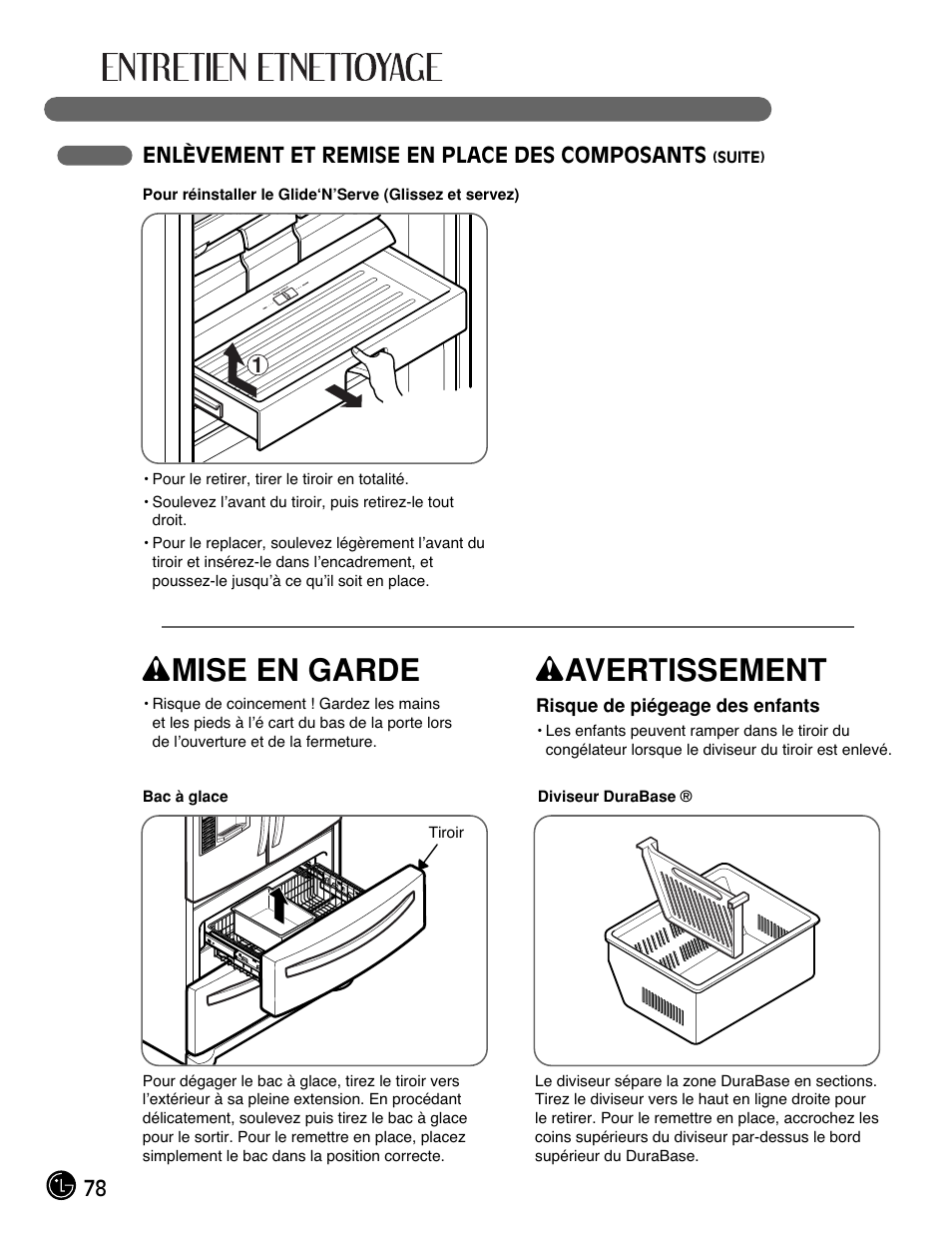 Wmise en garde, Wavertissement | LG LMX25981** User Manual | Page 78 / 132