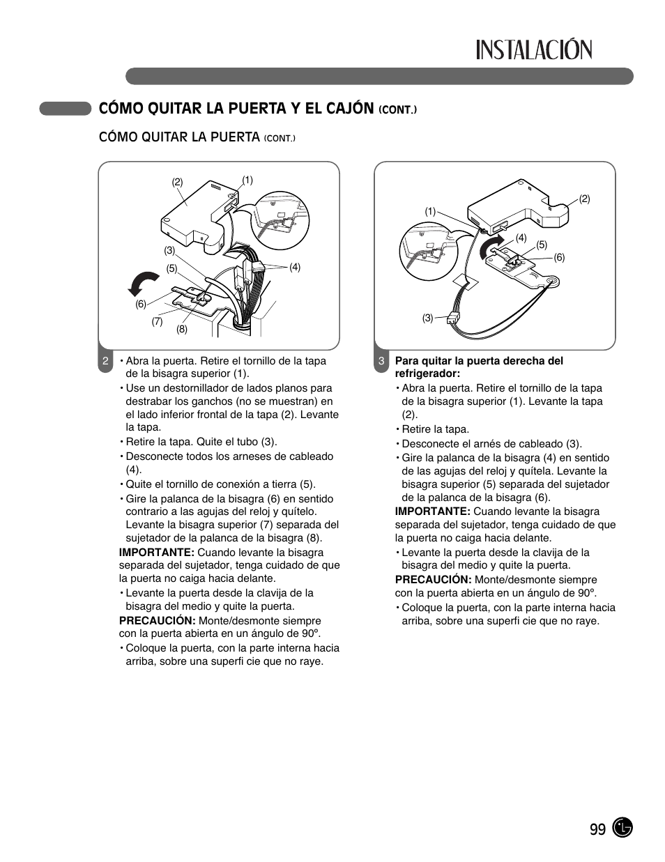 99 cómo quitar la puerta y el cajón | LG LMX25981** User Manual | Page 99 / 132