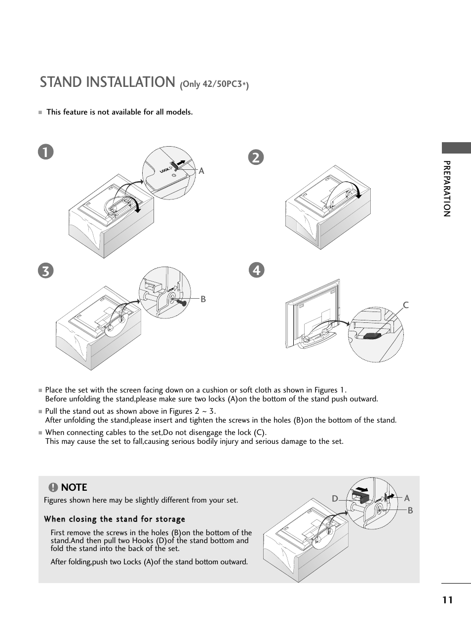 Stand installation | LG 26LC4* User Manual | Page 13 / 120