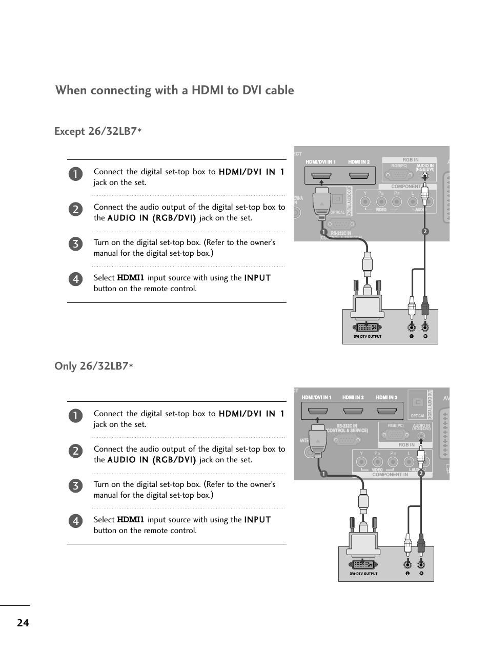 When connecting with a hdmi to dvi cable | LG 26LC4* User Manual | Page 26 / 120