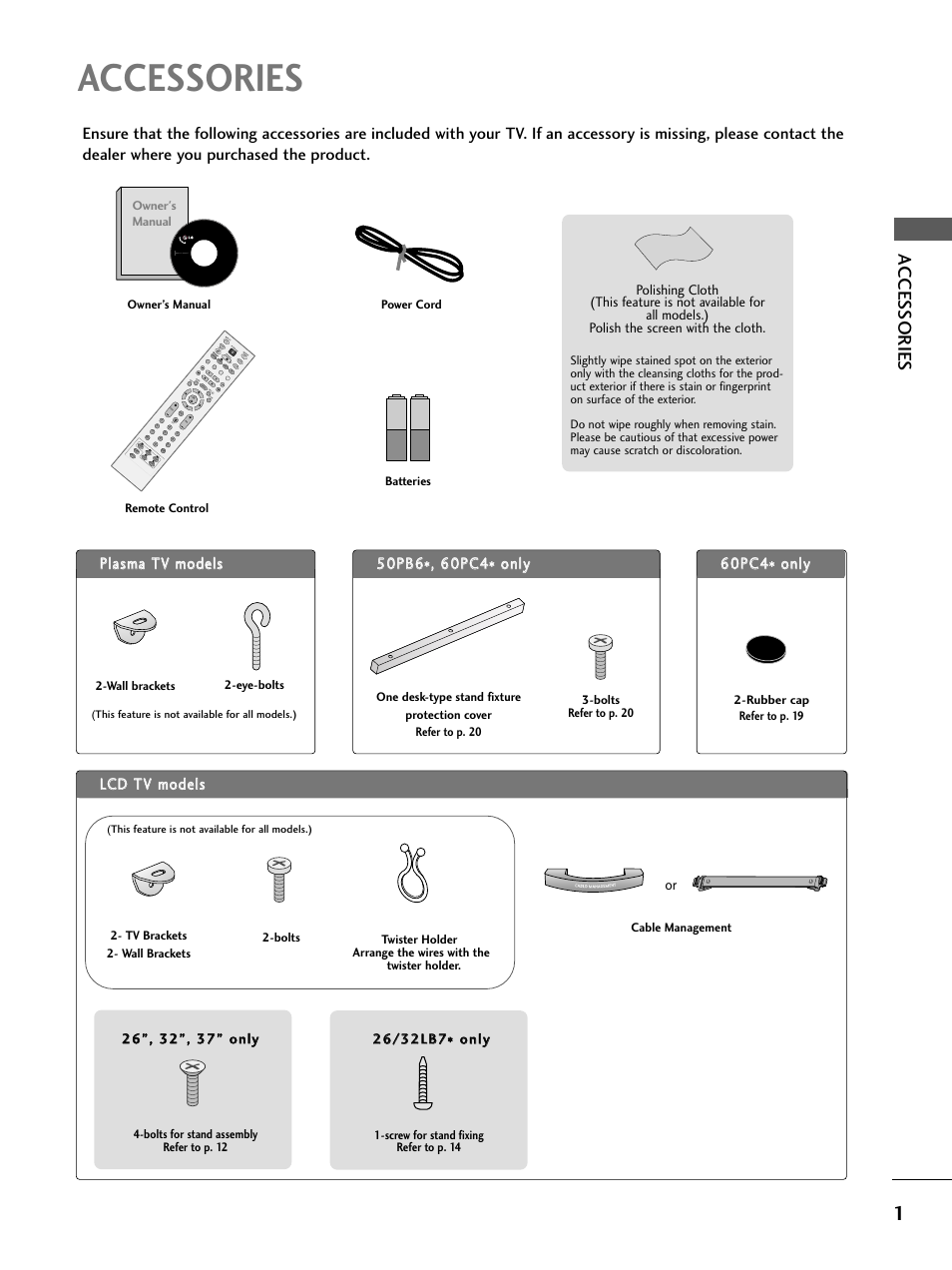Accessories, Llc cd d t tv v m mo od deellss, Owner’s manual | Mut e | LG 26LC4* User Manual | Page 3 / 120