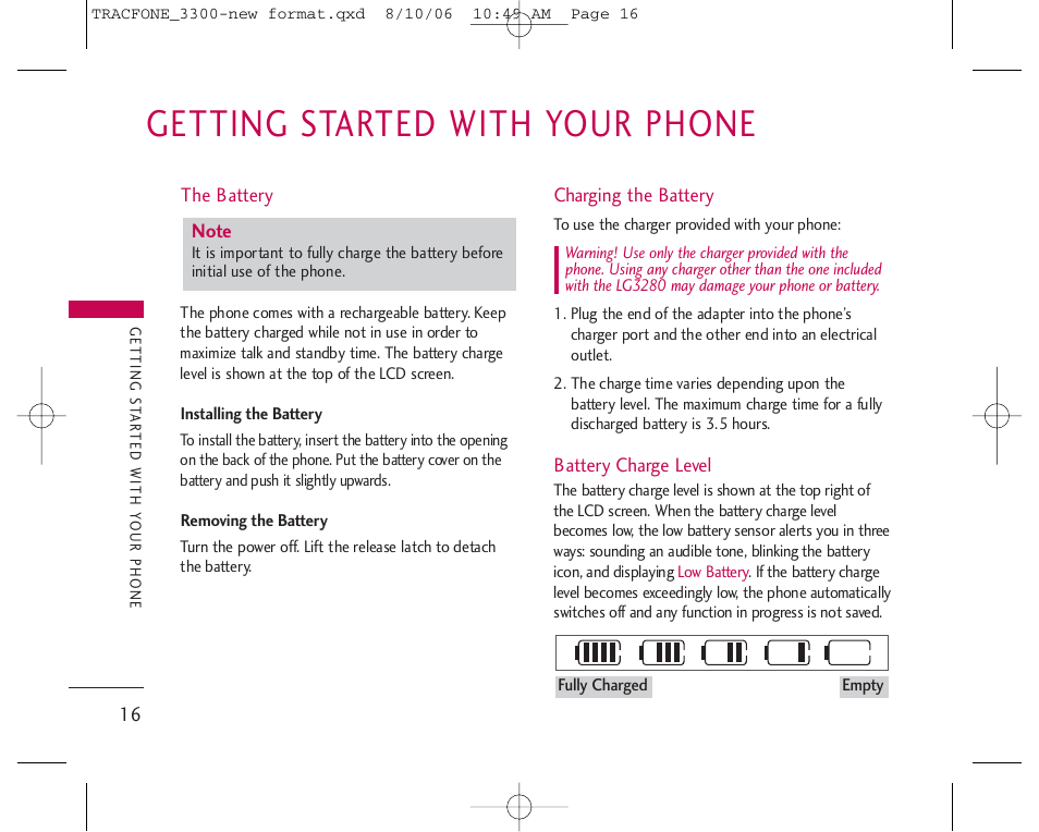 Getting started with your phone | LG 3280 User Manual | Page 16 / 94