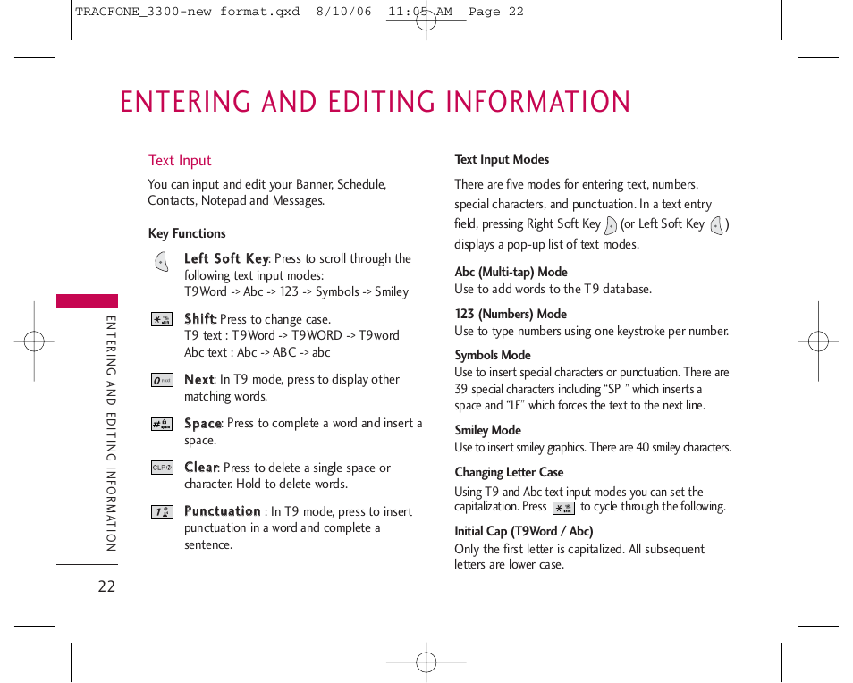 Entering and editing information | LG 3280 User Manual | Page 22 / 94