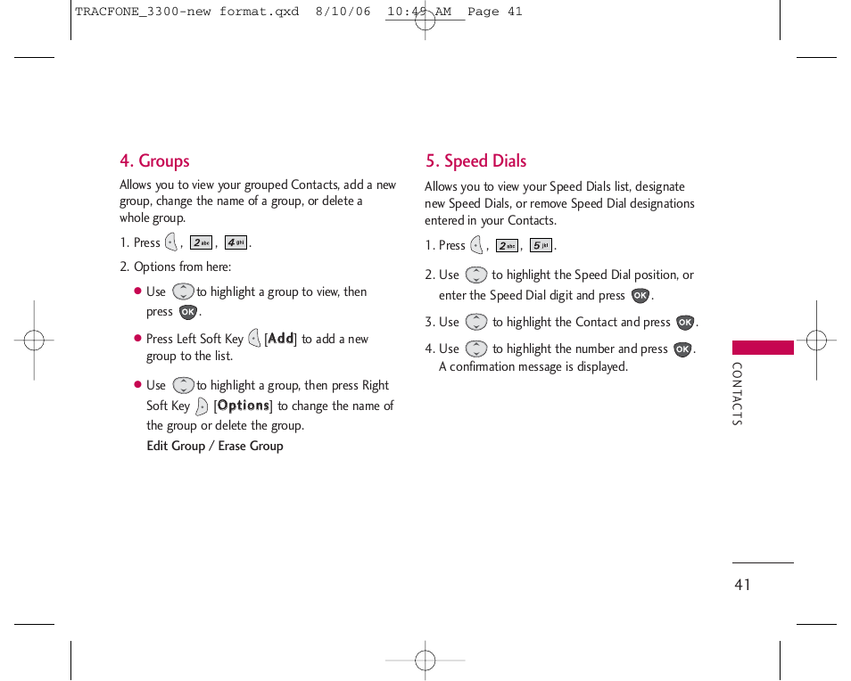 Groups, Speed dials | LG 3280 User Manual | Page 41 / 94