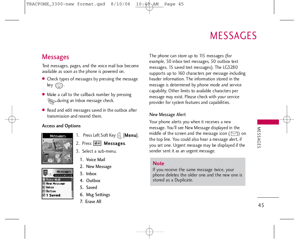 Messages | LG 3280 User Manual | Page 45 / 94