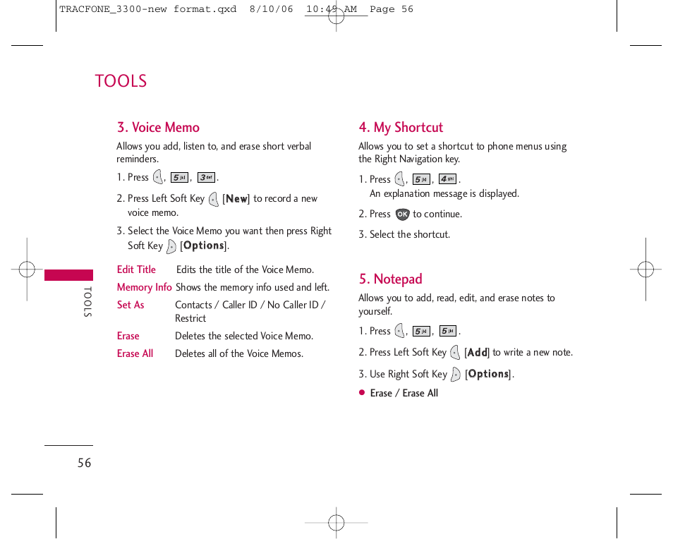 Tools, My shortcut | LG 3280 User Manual | Page 56 / 94