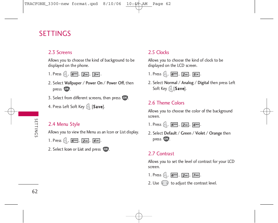 Settings | LG 3280 User Manual | Page 62 / 94