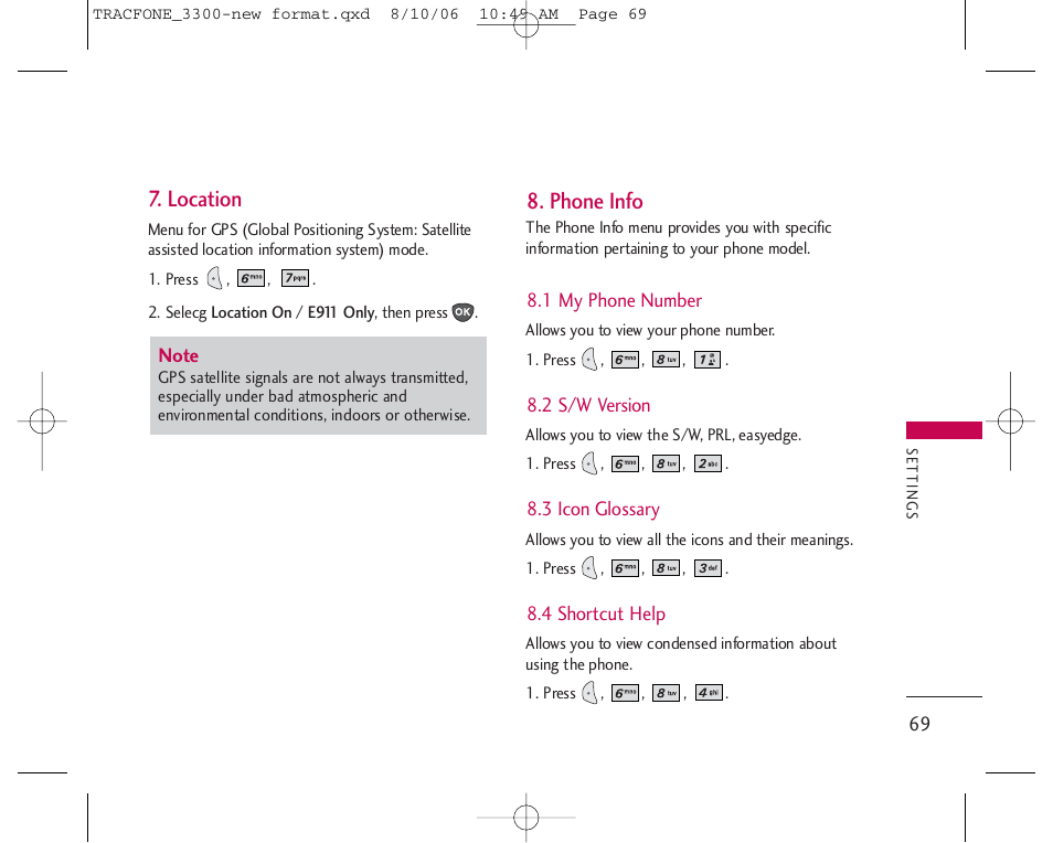 Location, Phone info | LG 3280 User Manual | Page 69 / 94