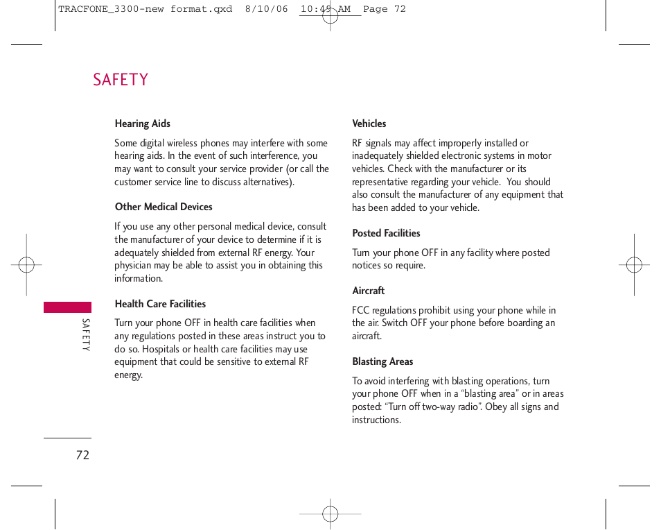 Safety | LG 3280 User Manual | Page 72 / 94