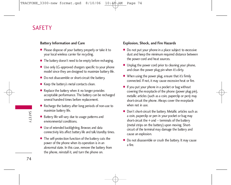 Safety | LG 3280 User Manual | Page 74 / 94