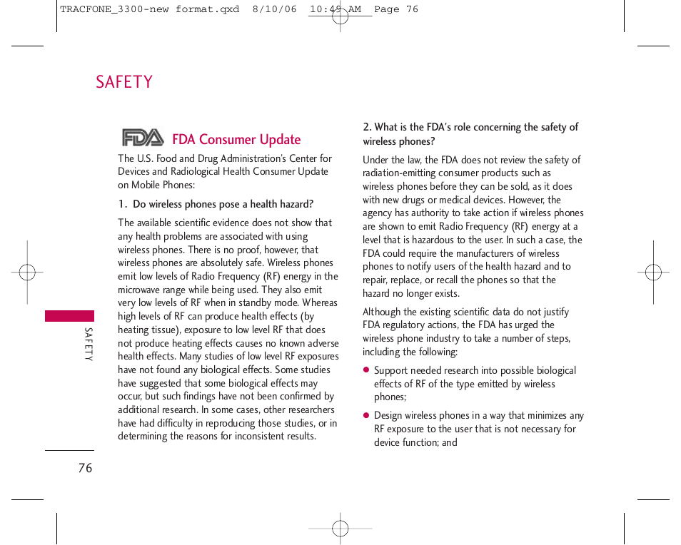 Safety, Fda consumer update | LG 3280 User Manual | Page 76 / 94