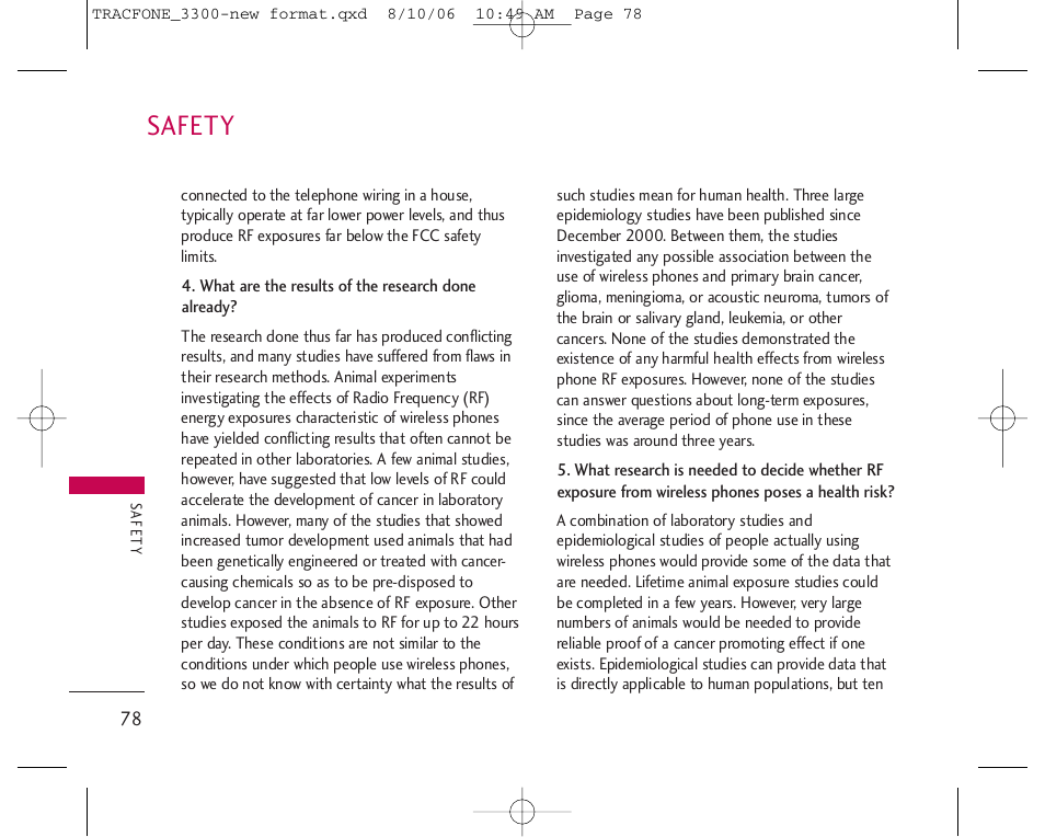 Safety | LG 3280 User Manual | Page 78 / 94