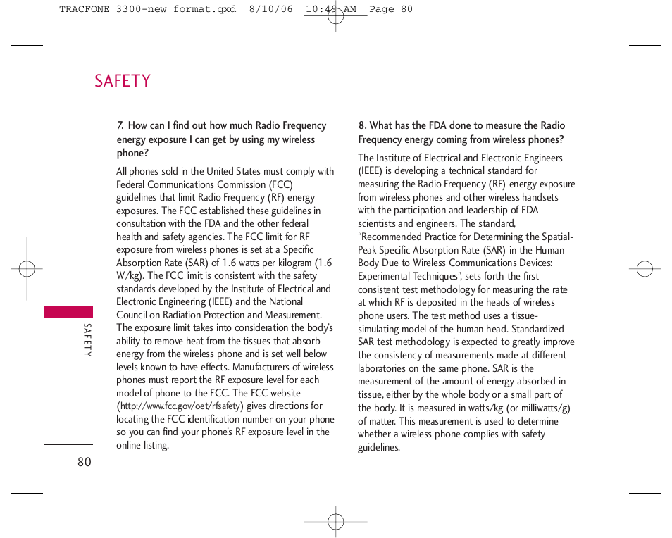 Safety | LG 3280 User Manual | Page 80 / 94