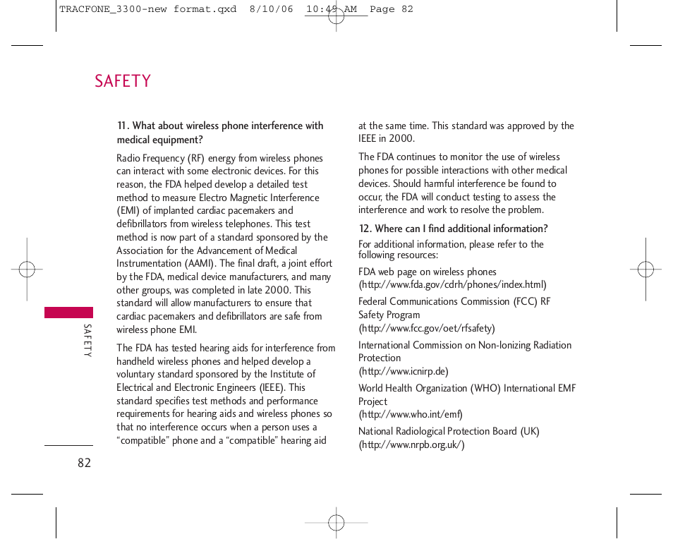 Safety | LG 3280 User Manual | Page 82 / 94