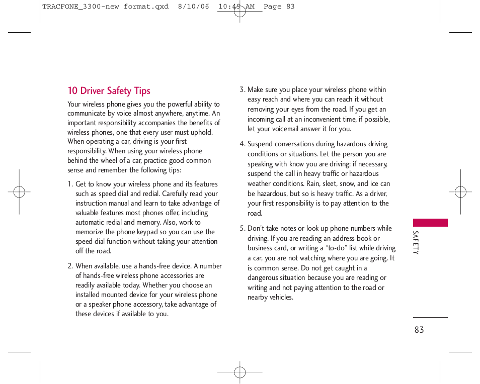 10 driver safety tips | LG 3280 User Manual | Page 83 / 94